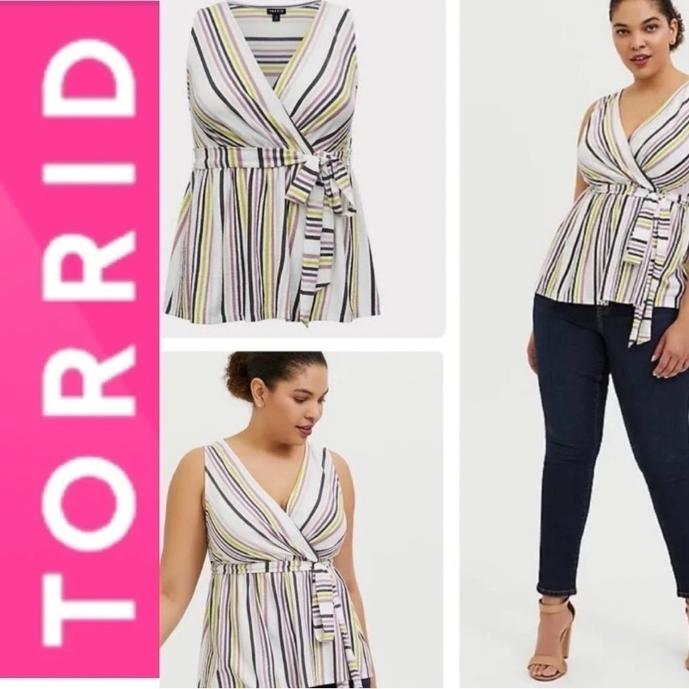 Multi Stripe Crepe Wrap Babydoll Tank by Torrid